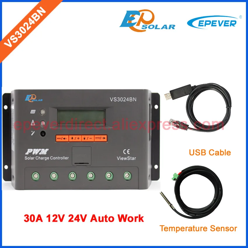 

controller 30A with USB cable and temperature sensor EPEVER/EPsolar PWM New series High quality VS3024BN 24V 30amp