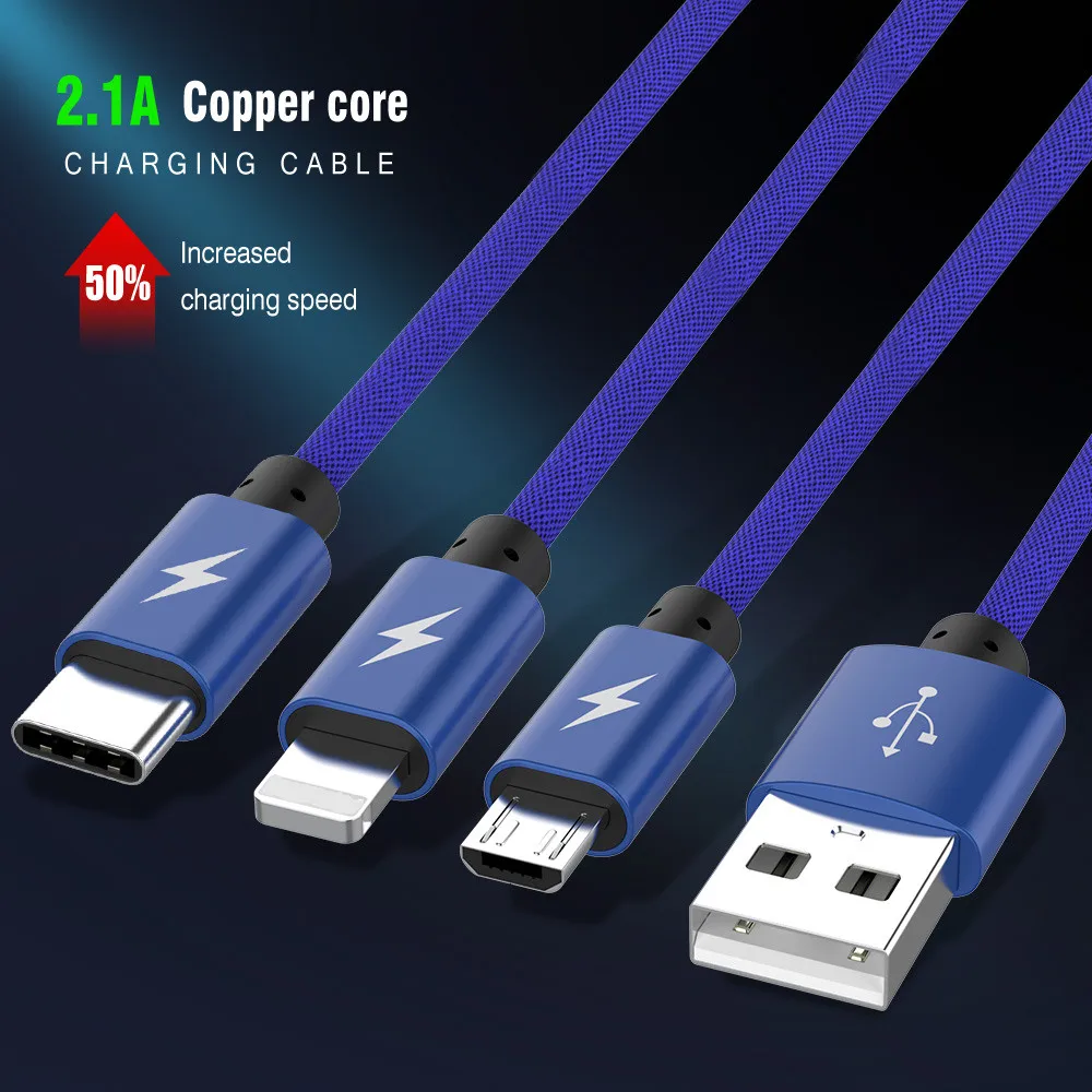 

2.1A USB Type C/8 Pin/Micro USB Cable USB-C Mobile Phone Fast Charging Cable for Iphone X Samsung Galaxy S10 S9 Huawei P20 Pro