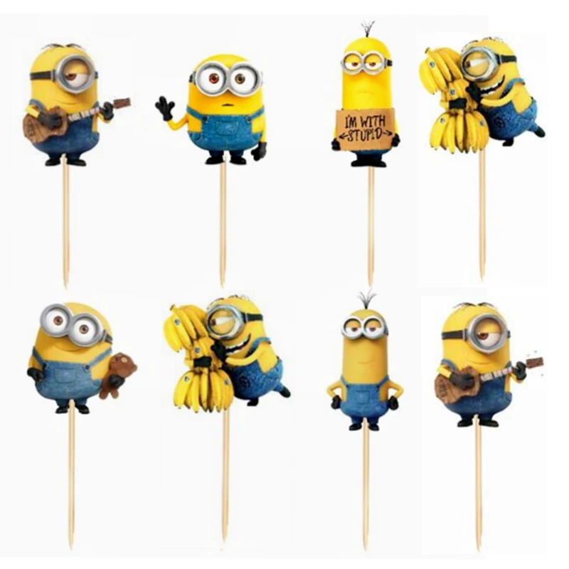 

24pcs Cartoon Minions Cupcake Toppers Baby Shower kids Birthday Wedding Decoration Party Supplies Cake Flag Despicable Me Banana