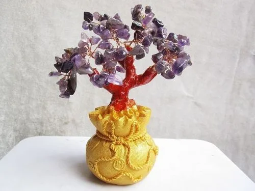 Счастливое дерево! Натуральный кристалл Аметист Китай кошелек драгоценный камень дерево