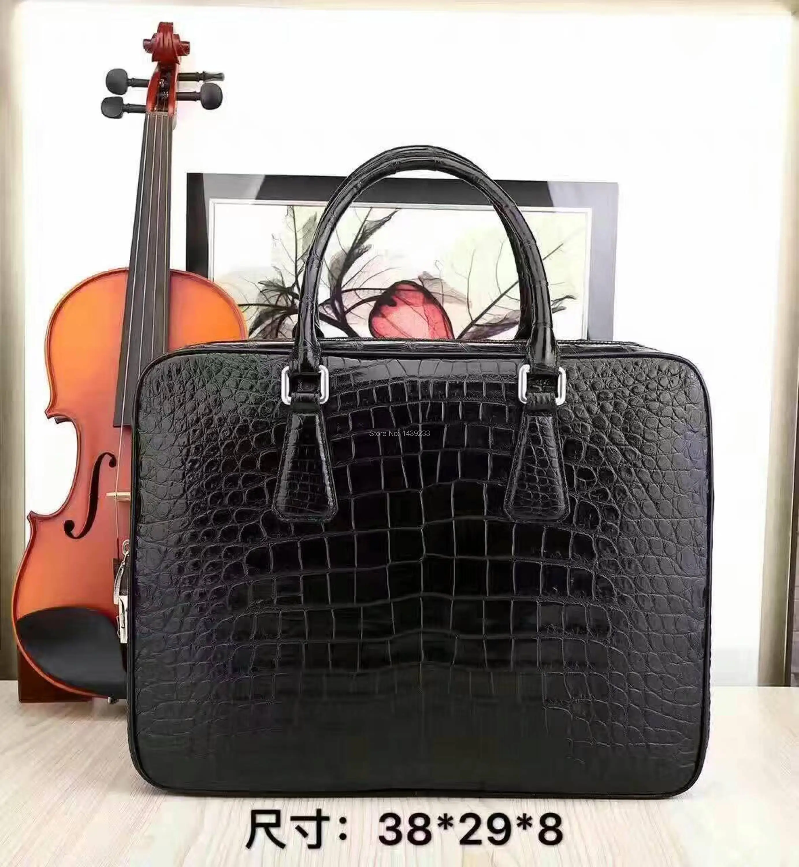 Top Luxury Quality 100% Genuine/Real Crocodile Belly Skin Men Briefcase Laptop Bag code lock, Top Luxury Men Business bag Black,-in Briefcases from Luggage 