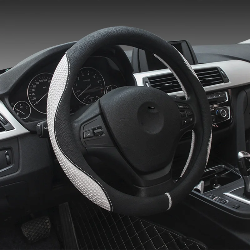 

KKYSYELVA New Leather Car Steering Wheel Cover Red 38cm Diameter Universal Size Car inner accessories Auto wheel covers