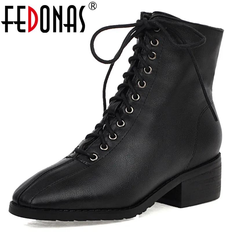 

FEDONAS Winter Round Toe Cross Tied Women Ankle Boots Synthetic Leather Short Boots Zipper Synthetic Party Office Shoes Woman