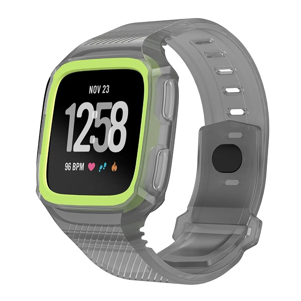 

Silicone Sport Band+Protective Cover for Fitbit Watch Band for Versa Wrist Band Bracelet Rubber Watchband with Protective Case