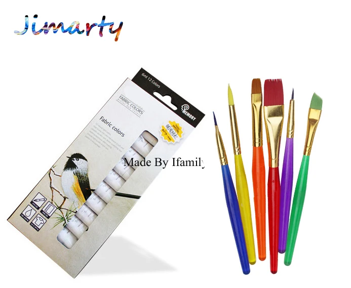 

6ml*12color professional Textile Fabric Paint set Non Toxic Tube acrylic paint for artists with 6 paint brush cloth