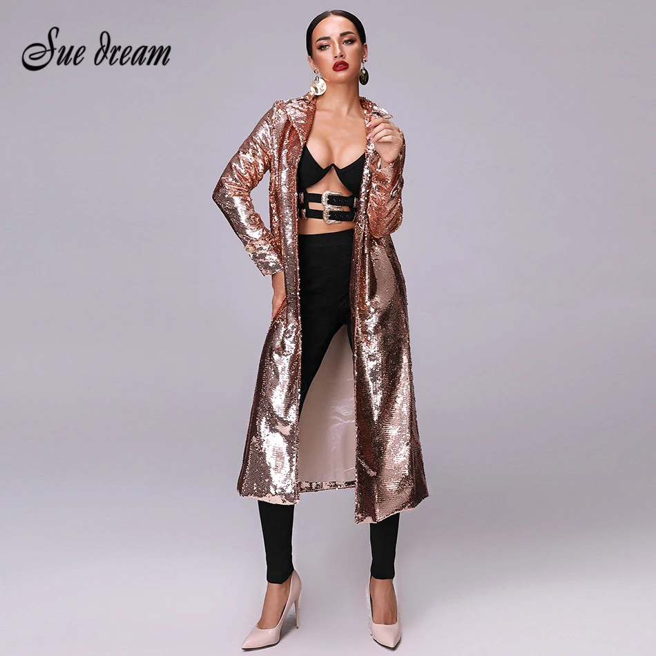 Женское облегающее пальто с длинным рукавом расшитое блестками|sequin coat|coat long