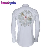 Китай Стиль Дракон вышивка рубашка для мужчин кристалл украшения Тонкая Повседневная Женская сорочка homme 80% хлопок бизнес мужской платье рубашки
