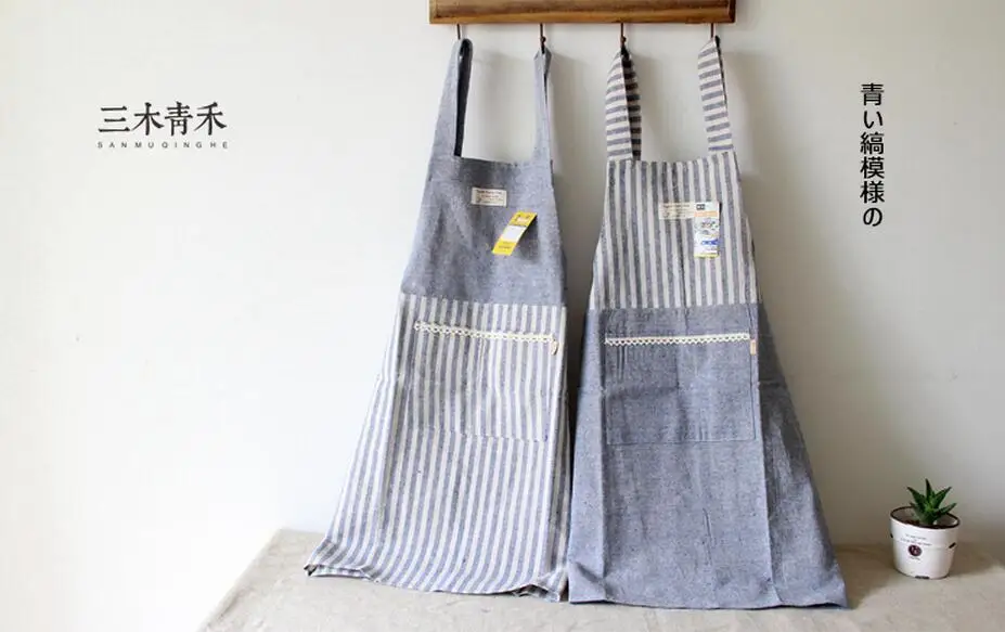 

Stripe strap fabric simple cotton linen kitchen oil clean apron