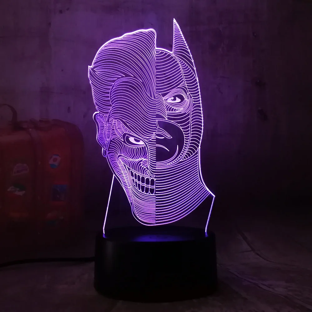Крутой двусторонний 3D светодиодный светильник Бэтмена и клоуна постоянного тока