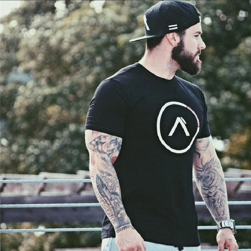 

2019 Cotton Gym Crossfit t shirt Dry Fit Mens Short Sleeve Running T-shirts Training Tees Gym Sport Shirt Men Slim Top Rashgard