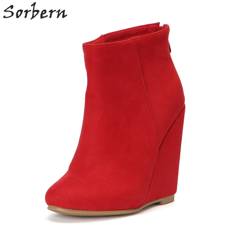 Sorbern/два способа носки, красные ботинки на танкетке, женская обувь на платформе, женские Ботинки на каблуке, ботинки на танкетке, Осенняя обувь