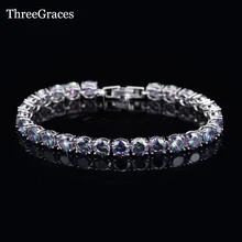 ThreeGraces Роскошный белый золотой цвет 6 мм круглой формы Огонь Мистик Радуга кубического циркония браслеты ювелирные изделия для женщин BR027