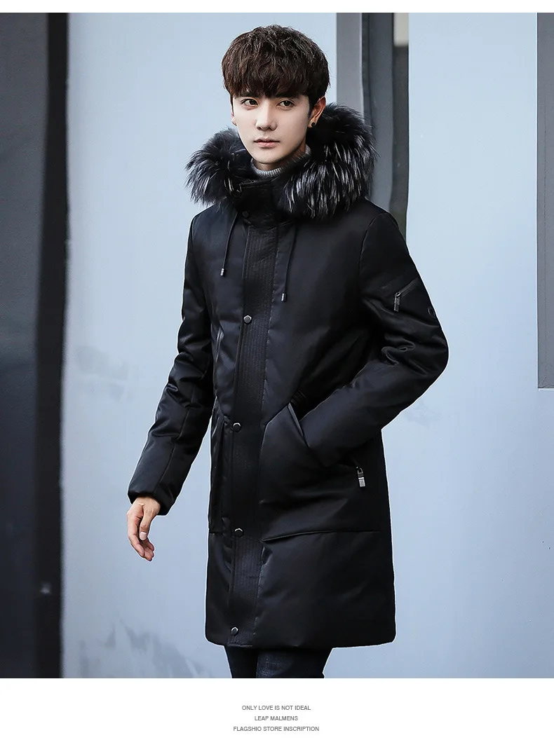 Новые мужские куртки в длинный пуховик зимняя утепленная мужская с капюшоном меховой воротник теплый