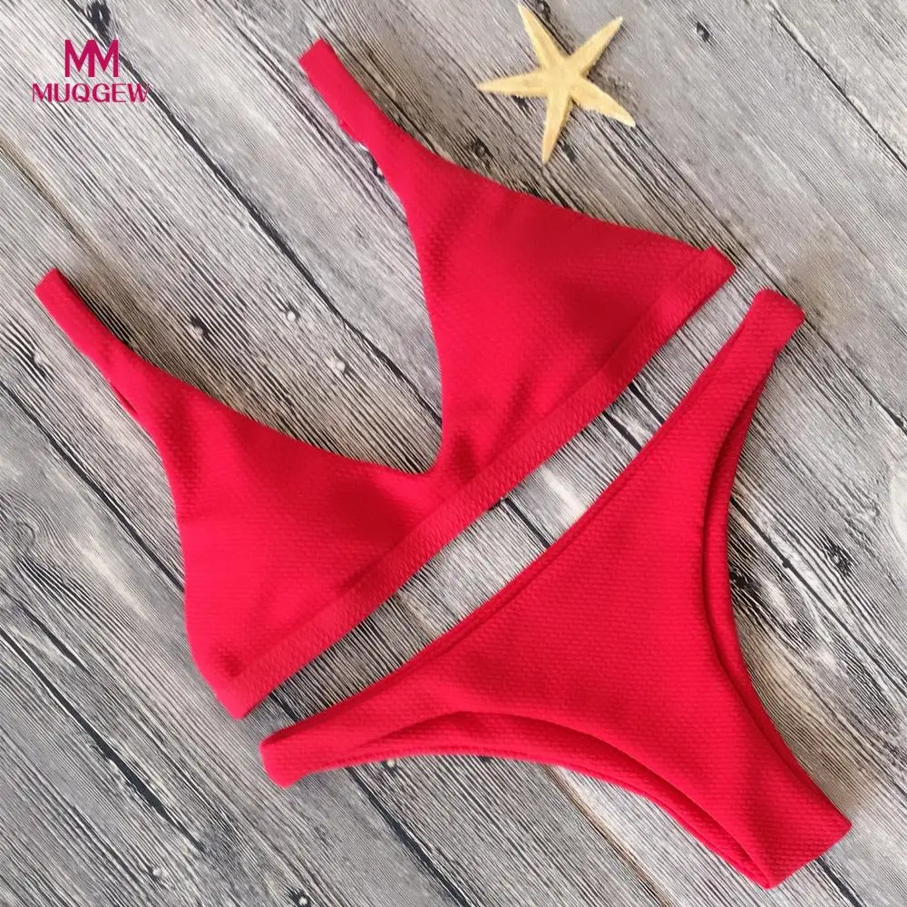 

MUQGEW Solid Split Push-up Padded Bra Brazilian Bikini Set Female Monokini Maillot Swimsuit Bathing Suit Biquini Tankini