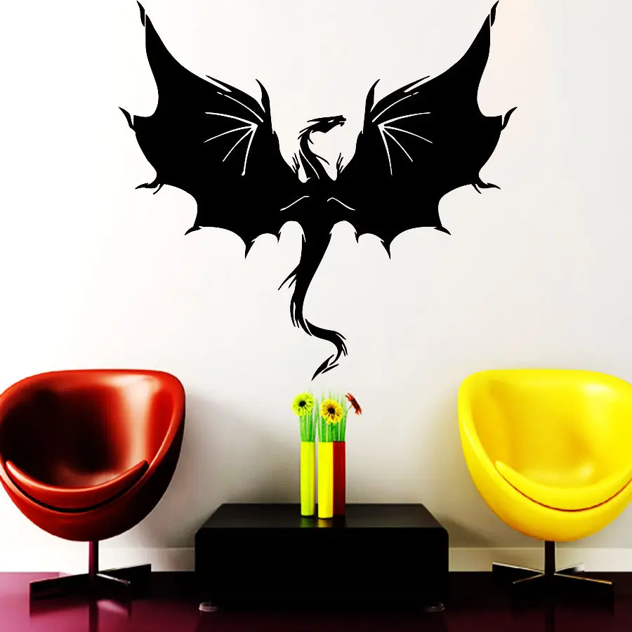 Наклейки на стену с изображением животного дракона, большие крылья, монстр, интерьерная наклейка для детей, детская комната для мальчиков, виниловые наклейки на стену, искусство SYY286 - Цвет: H622 black