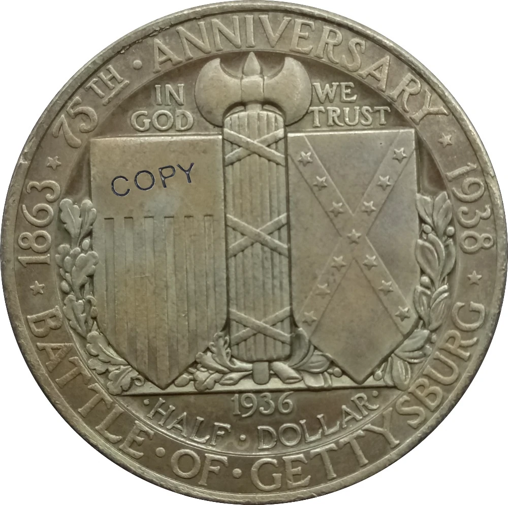 

United States Half Dollar Battle of Gettysburg 1936 Brass Plated Silver Copy Coins