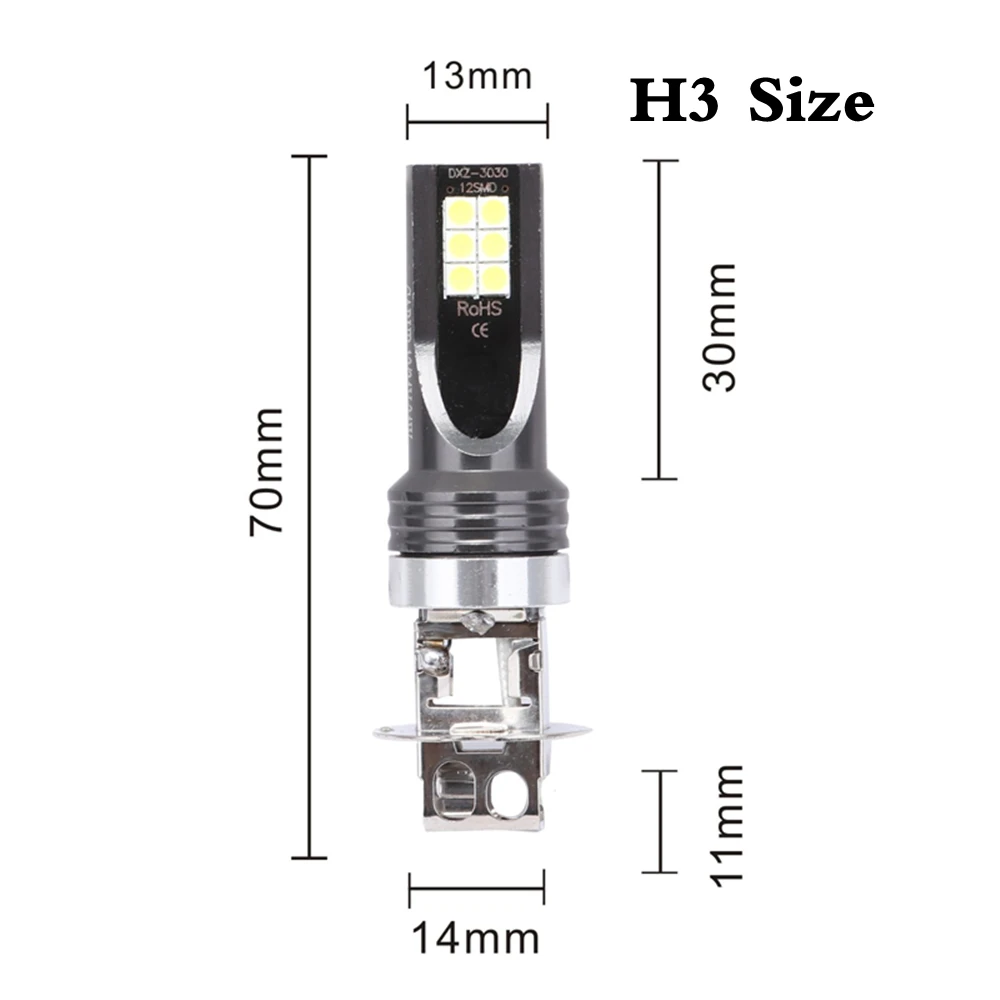 CJXMX 2 шт. H1 H3 Светодиодный светильник 12SMD 3030 1500LM супер яркий светодиодный