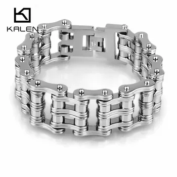 

Kalen High Quality Bike Chain Bracelets 22cm Stainless Steel Bicycle Chain Bracelets Heavy Chunky Handchain For Men 2017 Gifts