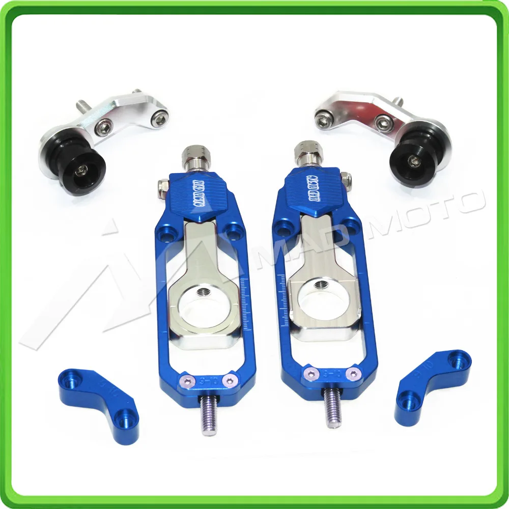 Motorcycle Chain Tensioner Adjuster with bobbins fit for HONDA CBR 600 RR CBR600RR 2005 2006 2007 2008 2009 2010 Blue & Silver (12)