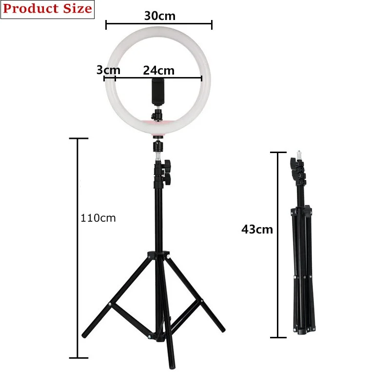 Tycipy 1" светодиодный светильник-кольцо для фотосъемки с регулируемой яркостью 2700 K-5500 K 24W светильник для фотостудии для смартфонов со штативом и держателем для телефона