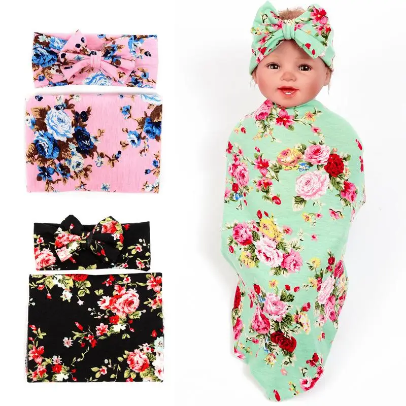 

1 Set Bow Knot Headband & Swaddle Blanket Set Burp Cloth Sets Boys Girls Rabbit Hair Bands Photograph Props