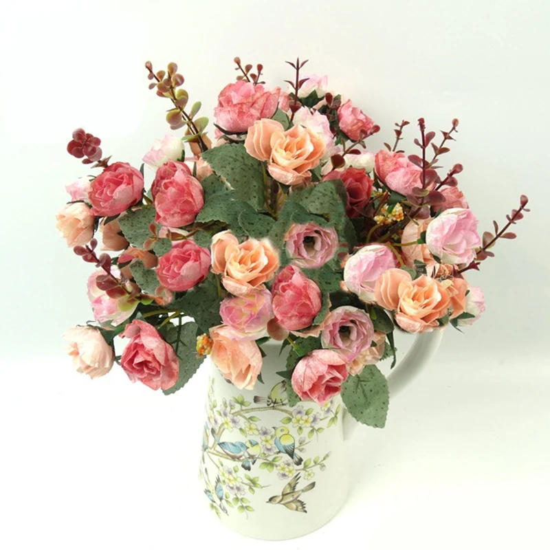 

1 Bouquet 21 Head Artificial Rose Flower Leaf Concise Home Wedding Decoration Mariage Activity Party Supplies For Home Hotel
