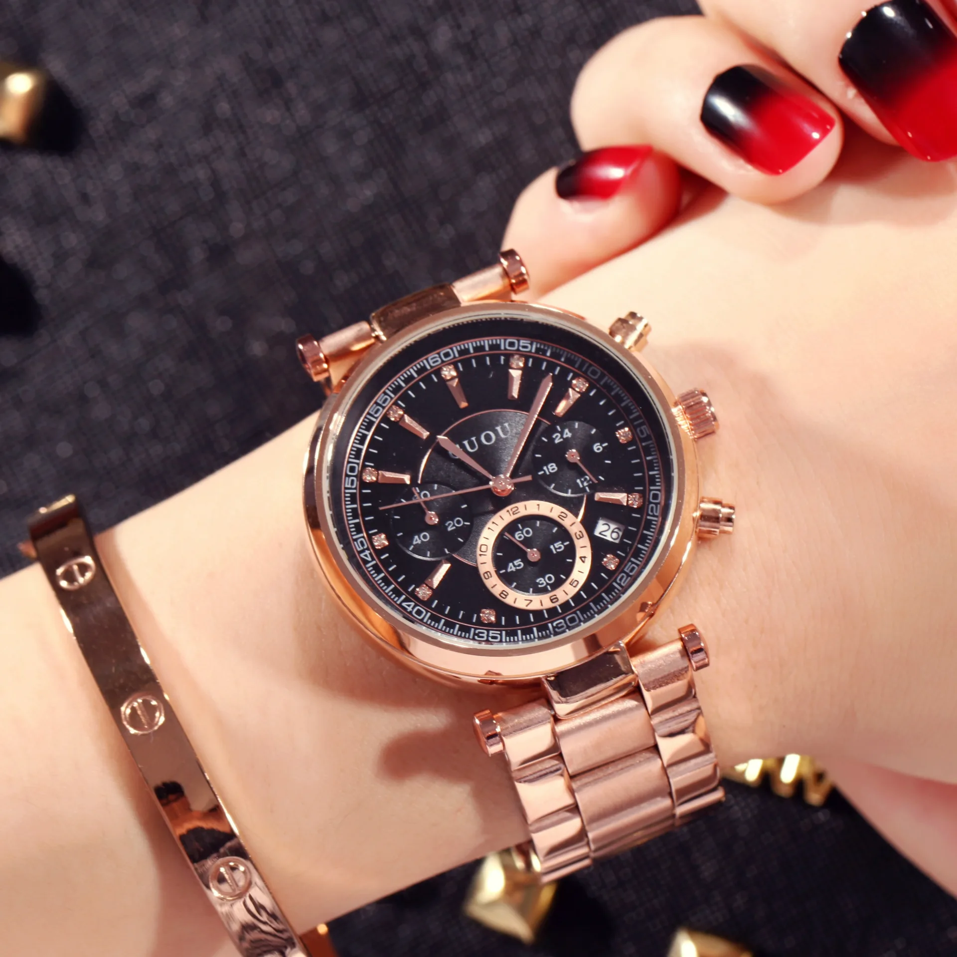 2018 TOP GUOU Brand Fashion Real 3 Eyes Work Rose Gold Steel Quartz Women Ladies Wrist Watch Bracelet Calendar Japan Movt Clock
2018 TOP GUOU Brand Fashion Real 3 Eyes Work Rose Gold Steel Quartz Women Ladies Wrist Watch Bracelet Calendar Japan Movt Clock