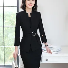 Официальные деловые костюмы, блейзеры с пиджаками и платьем для женщин, комплекты одежды для офиса, весна-лето, новинка, черный цвет
