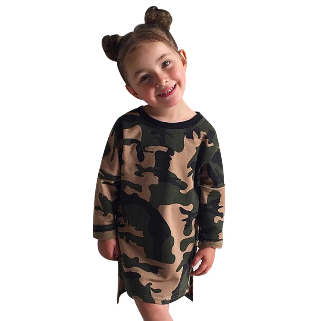 Baby Clothing 2018 Kids Girls Dresses Long Sleeve Camouflage Dress