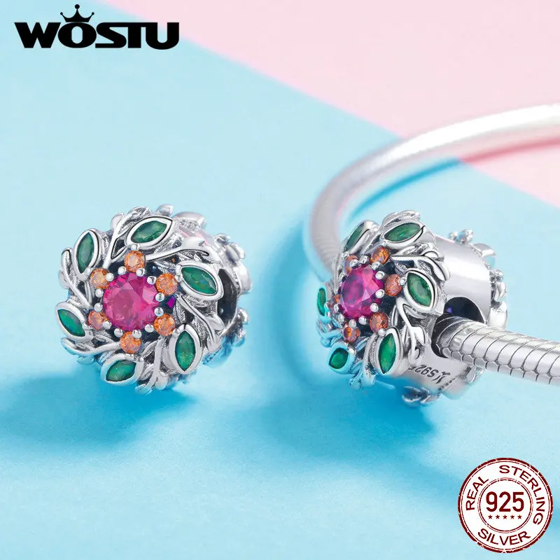 WOSTU Hot Fashion Real 925 Sterling Silver Hope Wreath Beads Fit Charm Bracelet & Necklace Pendant Luxury Jewelry Gift DXC1062