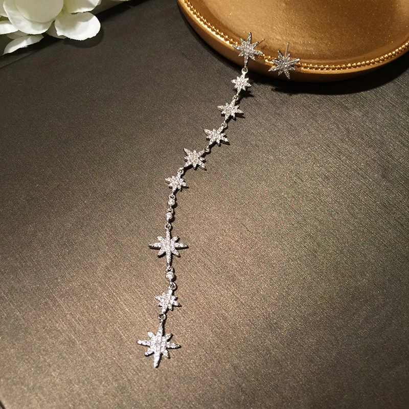 

New Fashion A String Star Style Rhinestone Tassel Earrings for Women Vintage Long Crystal Earrings Wedding Party Gifts 2019