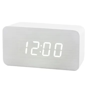 

Wood LED Alarm Clock Modern Snooze White Desk Digital Clock for Bedroom Sound Control Electronic Table Clocks Birthday Gift