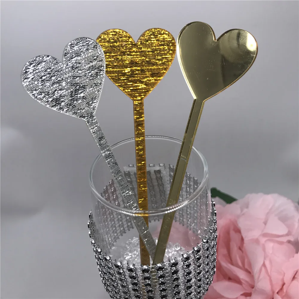 

12pcs/Lot Gold Heart Place Cards Etched Acrylic Drink Stirrers Custom Wedding Bachelorette Bar Cocktail Stirs Swizzle Sticks