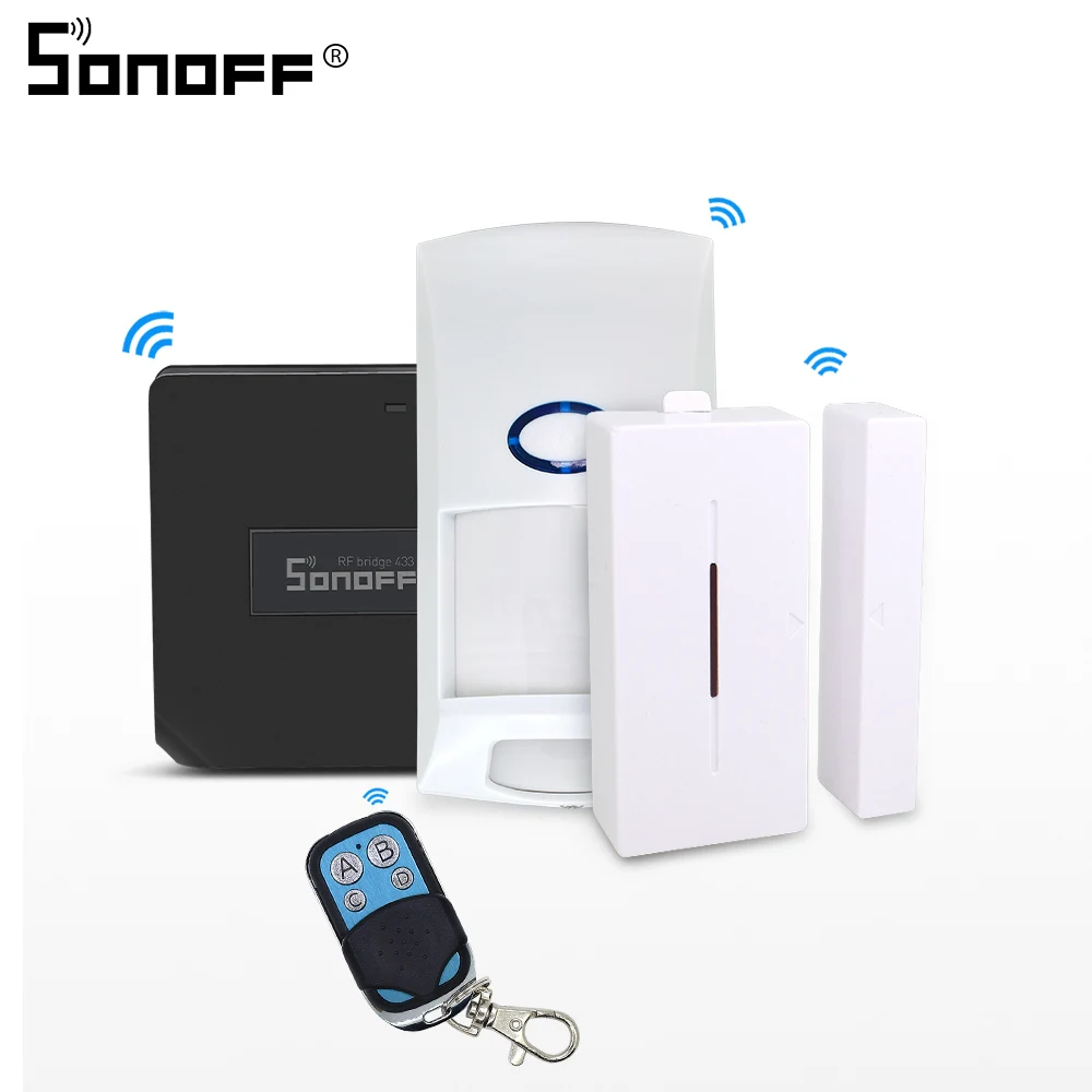 SONOFF мост RF Wifi 433 МГц с датчиком движения PIR 2 RIR DW1 беспроводной детектор 433 пульт дистанционного управления Умный дом Безопасность - Комплект: PIR2 DW1 Bridge RC