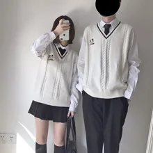 Kawaii Panda Baby британская школьная форма жилет с v-образным вырезом японский JK свитер без рукавов хлопковые топы костюм для влюбленных пар