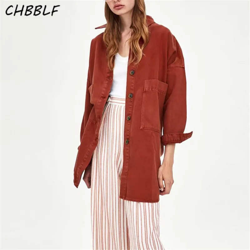 En Ligne CHBBLF femmes élégant rouge blouses poches à manches longues chemises de base dames tenue décontracté top blusas POP1405