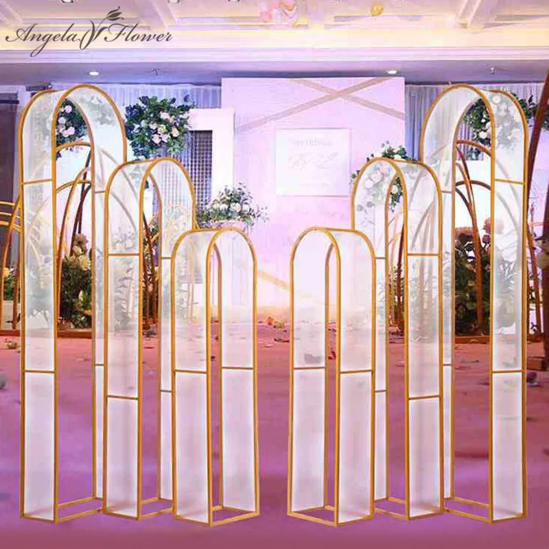 Wedding props wrought iron PVC wedding arch backdround arfificial flower stand road stage decor ornaments white pink gold frame