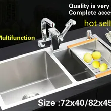 Квартира высокого качества кухня ручная раковина двойной паз 304 из нержавеющей долговечной стали Горячая 72x40/82x45 см