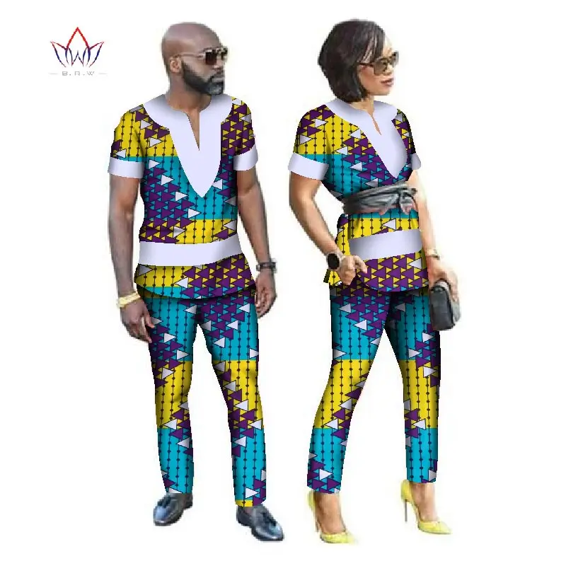 Осенняя одежда для пары в африканском стиле, 2 предмета, одежда для влюбленных пар с принтом Дашики Базен Riche, одежда размера плюс 6xl BRW WYQ24