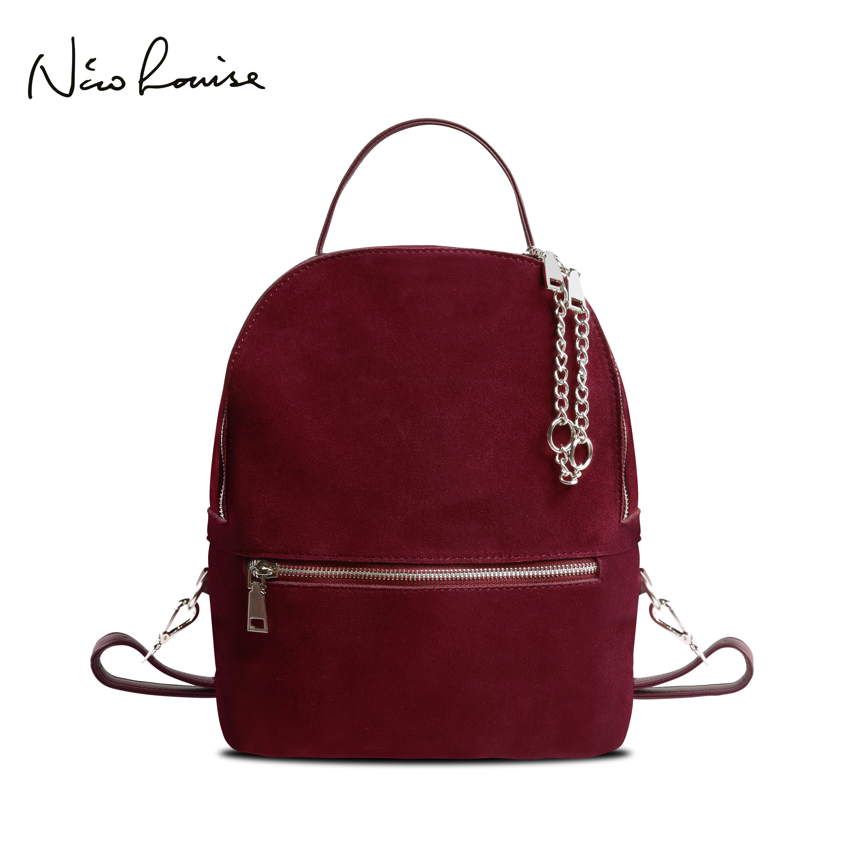 

2019 girl Genuine Suede Leather Backpack Female Casual Leisure Zipper Chains Nubuck Travel School Bag Teenager Girls Mochila