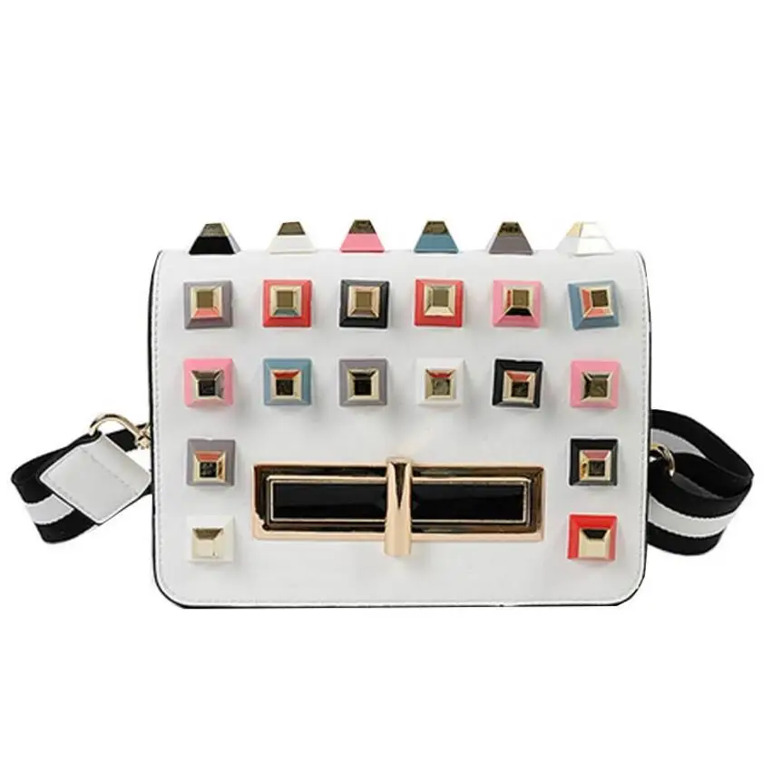 

European and American fashion Fall new rivets hit the color shoulder Messenger Flap Bag small