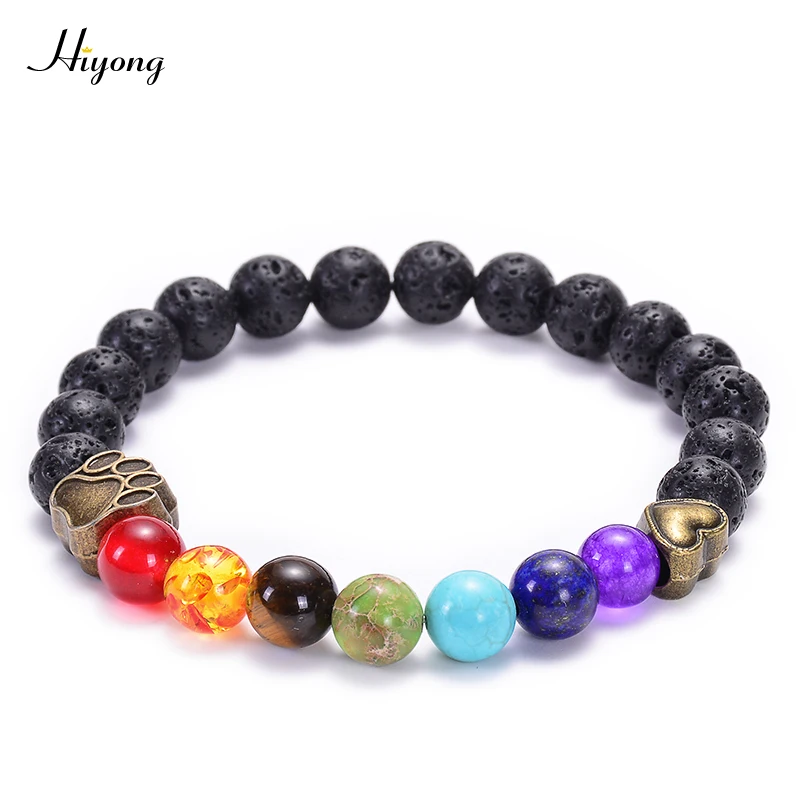 

Dog Claw Bracelet 7 Chakra Healing Balance Beads Lava Stone Bracelets Reiki Buddha Prayer Natural Stone Yoga Meditation Jewelry
