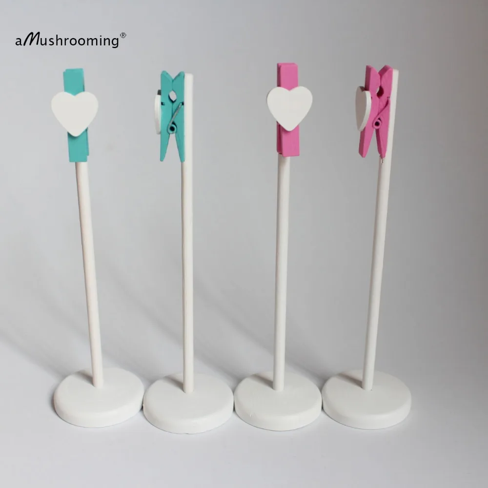 30x Rustic Wedding Wooden Table Number Holders Guest Card Holders Pink Blue Clothespins Stand