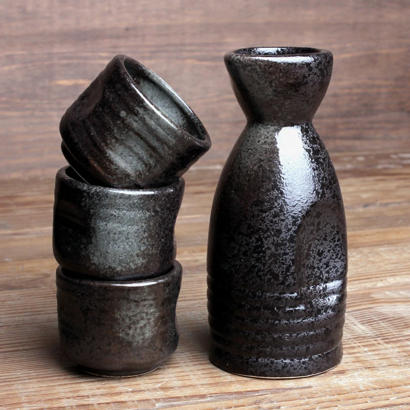 

japanese style ceramic wine hip flask cup sake pot gift box set