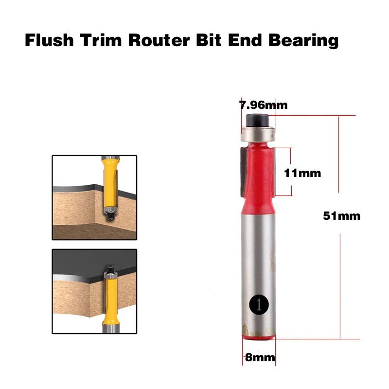 1 шт. 8 хвостовик высокое качество заподлицо фрезы концевой подшипник для деревообработки режущий инструмент