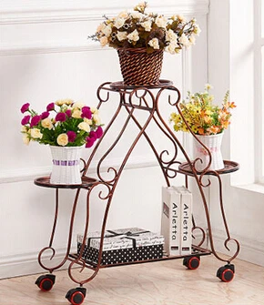 Ou shi, wrought iron multi-layer mobile push-pull florist. Pulley floor cosmetic. Flower pot.