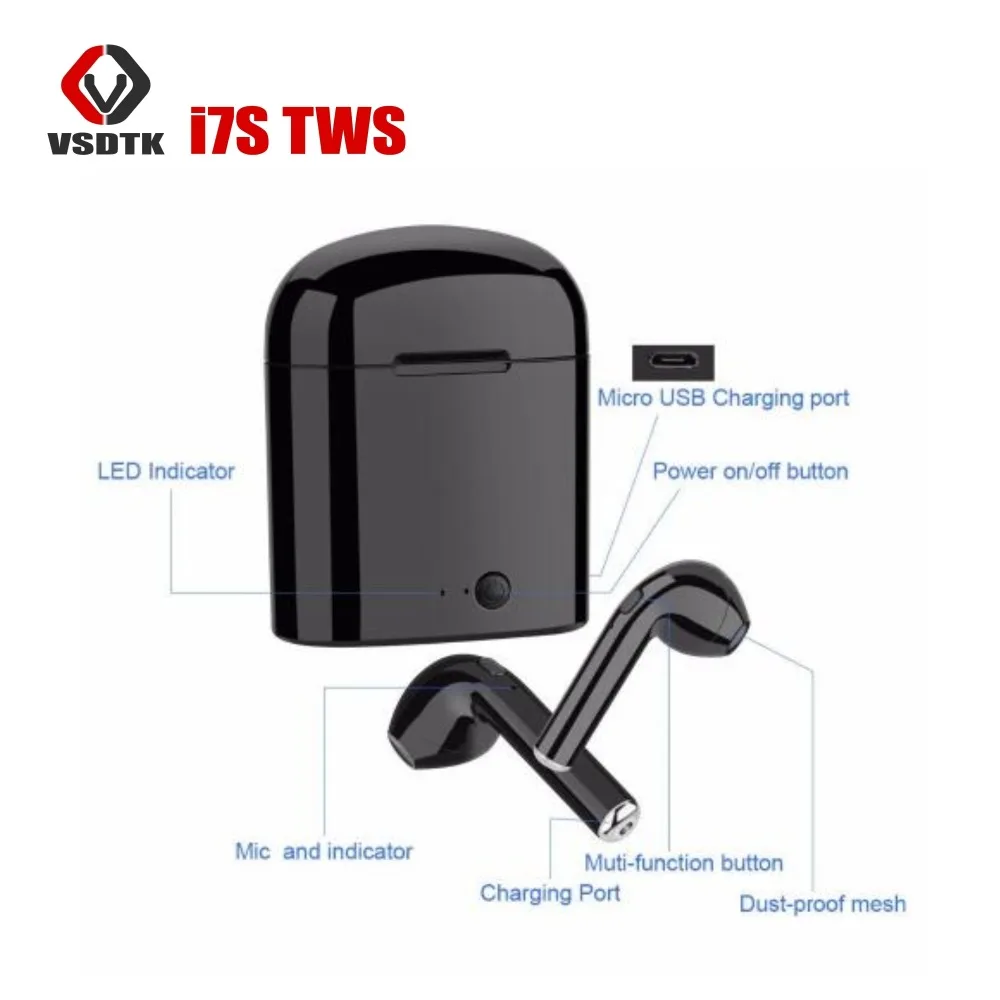 

I7 i7s tws in-ear Bluetooth Earphone Binau Wireless Earbuds Headset With MicPhone for iphone7 8 Xs XR xiaomi smartphones