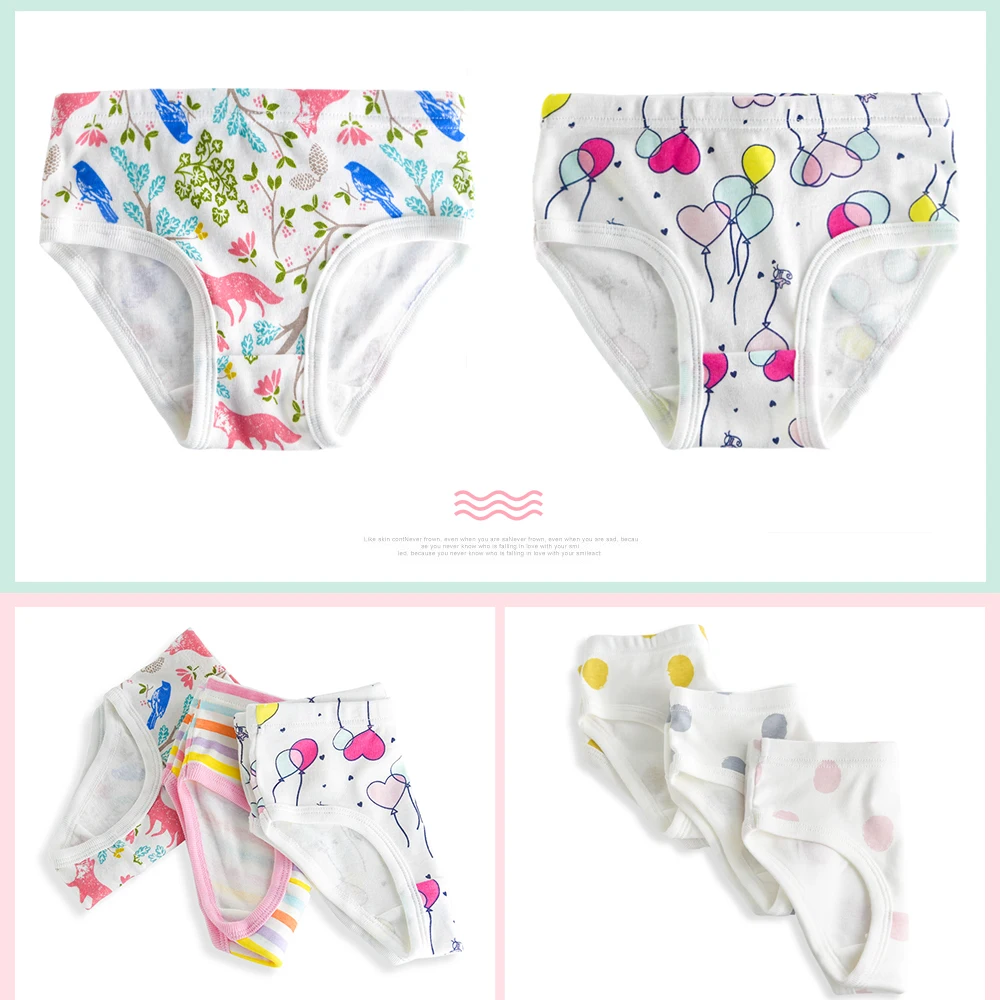 3 Pcs/Lot Cotton Girls Briefs Cute Cartoon Design Kids Underwear for Girl Underpants Short Panties for Children's Baby Clothing