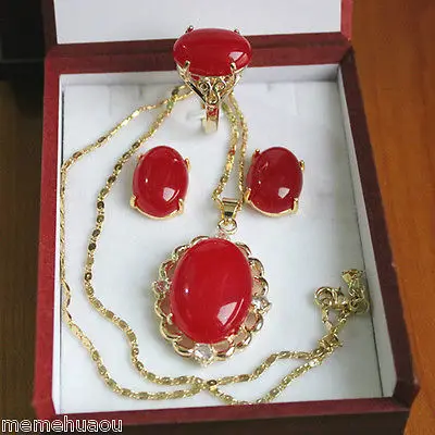 

Latest ! Fashion jewelry red jade pendants, earrings , rings 7-9 # Set AAA style 100% Natural jade Noble Fine jewe