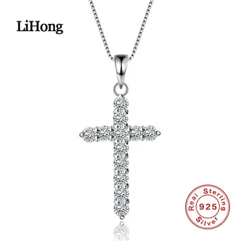 

Authentic 925 Sterling Silver Sparkling Cross Pendant Necklace, Clear CZ Pendant Necklace for Women Fine Jewelry